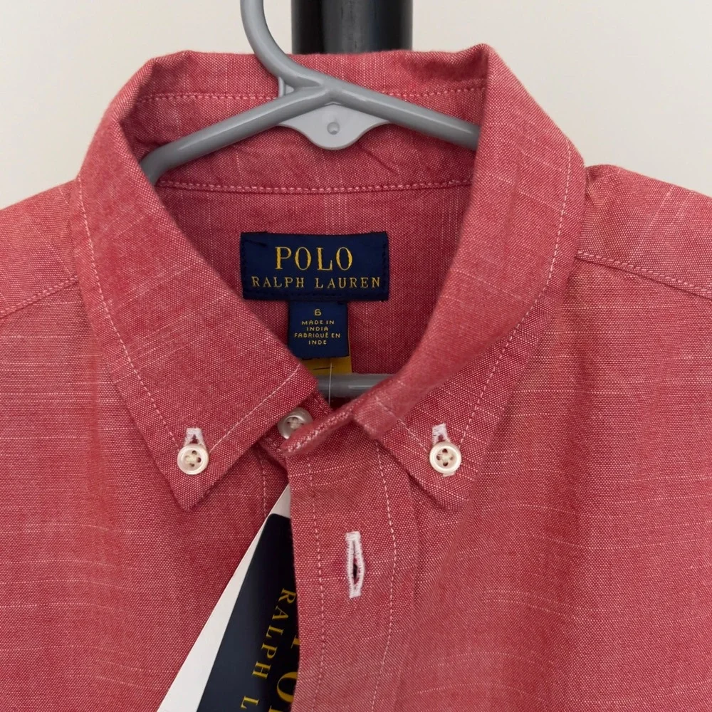 NWT Polo Ralph Lauren Kids Red Short Sleeve Button Down Shirt Size 6